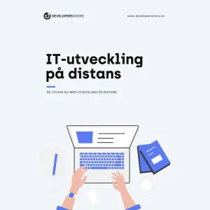 Developers-Shore-handbok Handbok för IT-utveckling på distans framsida av handbok. Titel med grafisk laptop